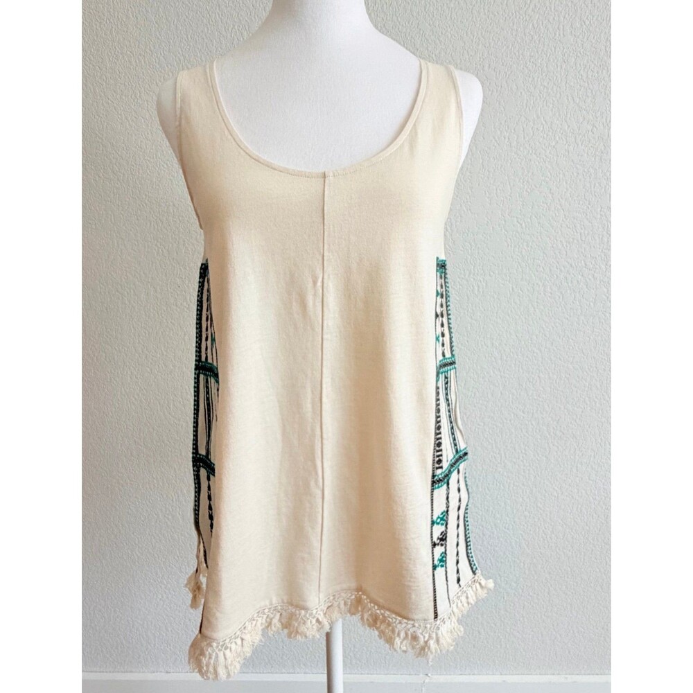 Madewell Boho Ivory Embroidered Fringe Tank Top